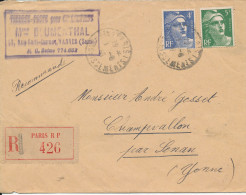 France Registered Cover Sent To Senan Yonne Paris 1-8-1946 With Backside Cancel Senan Yonne 2-8-1946 - Lettres & Documents