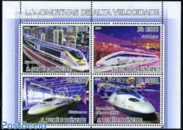 Sao Tome/Principe 2009 High Speed Trains 4v M/s, Mint NH, Transport - Railways - Trains