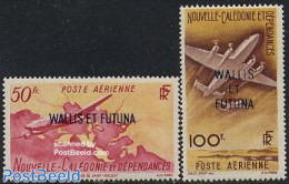 Wallis & Futuna 1949 Airmail Overprints 2v, Mint NH, Transport - Various - Aircraft & Aviation - Maps - Aerei