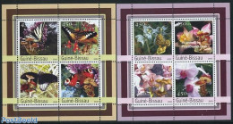 Guinea Bissau 2003 Nature 8v (2 M/ss), Mint NH, Nature - Butterflies - Flowers & Plants - Mushrooms - Orchids - Hongos