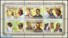 Guinea Bissau 2008 Humanitary Personalities 6v M/s, Mint NH, History - Nature - Religion - Charles & Diana - Gandhi - .. - Königshäuser, Adel