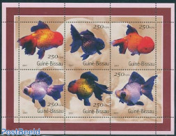 Guinea Bissau 2001 Goldfish 6v M/s, Mint NH, Nature - Fish - Vissen