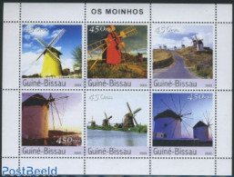 Guinea Bissau 2003 Windmills 6v M/s, Mint NH, History - Various - Netherlands & Dutch - Mills (Wind & Water) - Aardrijkskunde