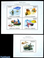 Comoros 2010 Fishing In The Indian Ocean 2 S/s, Mint NH, Nature - Transport - Fish - Fishing - Ships And Boats - Fishes