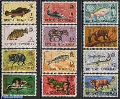 Belize/British Honduras 1968 Animals 12v, Mint NH, Nature - Animals (others & Mixed) - Cat Family - Fish - Monkeys - Poissons