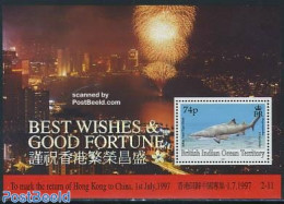 British Indian Ocean 1997 Hong Kong To China S/S, Mint NH, Nature - Various - Fish - Holograms - Sharks - Fische