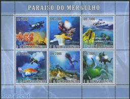 Sao Tome/Principe 2007 Diving 6v M/s, Fish, Sea, Turtle, Mint NH, Nature - Sport - Transport - Fish - Reptiles - Turtl.. - Vissen