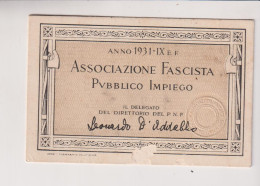BARI Tessera - Associazione Fascista Pubblico Impiego 1931 - Historical Documents