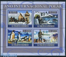Sao Tome/Principe 2007 Int. Polar Year 4v M/s, Mint NH, Nature - Science - Bears - Birds - Dogs - Penguins - The Arcti.. - São Tomé Und Príncipe