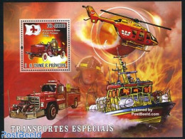 Sao Tome/Principe 2007 Red Cross, Fire Engine S/s, Mint NH, Health - Transport - Red Cross - Fire Fighters & Preventio.. - Croce Rossa