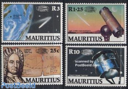 Mauritius 1986 Halleys Comet 4v, Mint NH, Science - Transport - Astronomy - Space Exploration - Halley's Comet - Astrología