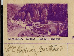 Carte Illustrée Obl. N° 139 - 0186 ( STALDEN ( Wallis ) - SAAS-GRUND ) Obl. Avenches - 01/03/1940 ( Car Postal) - Enteros Postales