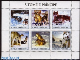 Sao Tome/Principe 2003 Dogs 6v M/s (Husky), Mint NH, Nature - Dogs - São Tomé Und Príncipe