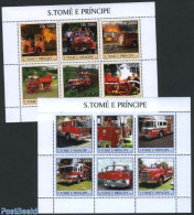 Sao Tome/Principe 2003 Fire Engines 12v (2 M/s), Mint NH, Transport - Automobiles - Fire Fighters & Prevention - Cars