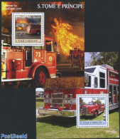 Sao Tome/Principe 2003 Fire Engines 2 S/s, Mint NH, Transport - Automobiles - Fire Fighters & Prevention - Voitures