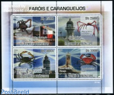 Sao Tome/Principe 2009 Crabs & Lighthouses 4v M/s, Mint NH, Nature - Various - Shells & Crustaceans - Lighthouses & Sa.. - Marine Life