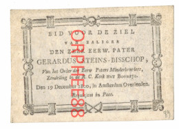 Steins- Bisschop Gerardus , Prêtre, Priester Minderbroeder, Franciscain +1800 Perkament Parchemin Gravure Anversoise - Décès