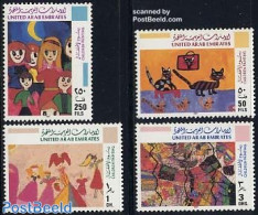 United Arab Emirates 1997 Children Drawings 4v, Mint NH, Nature - Cats - Art - Children Drawings - Other & Unclassified