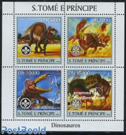 Sao Tome/Principe 2004 Scouting, Rotary, Preh. Animals 4v M/s, Mint NH, Nature - Sport - Various - Prehistoric Animals.. - Prehistorics