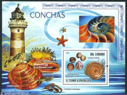 Sao Tome/Principe 2008 Shells S/s (lighthouse On Border), Mint NH, Nature - Various - Shells & Crustaceans - Lighthous.. - Vie Marine