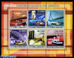 Sao Tome/Principe 2008 Famous Bridges 6v M/s, Mint NH, Transport - Automobiles - Aircraft & Aviation - Ships And Boats.. - Automobili