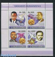 Sao Tome/Principe 2007 Famous Humanists 4v M/s, Mint NH, History - Nature - Nobel Prize Winners - Peace - Orchids - Nobelpreisträger