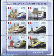 Comoros 2008 French High Speed Trains 6v M/s, Mint NH, Religion - Transport - Various - Churches, Temples, Mosques, Sy.. - Churches & Cathedrals