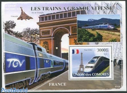 Comoros 2008 High Speed Trains S/s, France, Mint NH, Transport - Railways - Trains