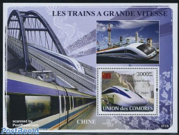 Comoros 2008 Chinese High Speed Trains S/s, Mint NH, Transport - Railways - Eisenbahnen