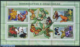 Guinea Bissau 2007 Butterflies & Orchids 4v M/s, Mint NH, Nature - Butterflies - Flowers & Plants - Orchids - Guinea-Bissau
