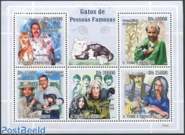 Sao Tome/Principe 2009 Cats From Famous Persons 5v M/s, Mint NH, History - Nature - Performance Art - American Preside.. - Música