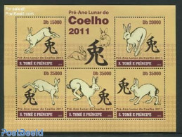 Sao Tome/Principe 2010 Year Of The Rabbit 5v M/s, Mint NH, Nature - Various - Rabbits / Hares - New Year - Anno Nuovo