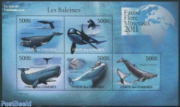 Comoros 2011 Whales 5v M/s, Mint NH, Nature - Sea Mammals - Isole Comore (1975-...)