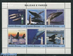 Guinea Bissau 2004 Whales & Lighthouses 6v M/s, Mint NH, Nature - Various - Sea Mammals - Lighthouses & Safety At Sea - Phares