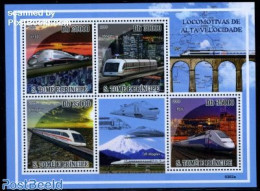 Sao Tome/Principe 2009 High Speed Trains 4v M/s, Mint NH, Transport - Various - Railways - Maps - Art - Bridges And Tu.. - Trains