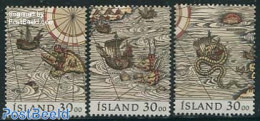 Iceland 1989 Stamp Day 3v (from S/s), Mint NH, Transport - Various - Stamp Day - Ships And Boats - Maps - Ongebruikt