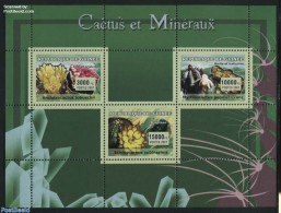 Guinea, Republic 2007 Cactus And Minerals 3v M/s, Mint NH, History - Nature - Geology - Cacti - Flowers & Plants - Cactussen