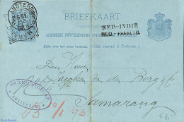 Netherlands 1892 Postcard (folded) To Samarang, Postmark: NED-INDIE NED-PAKKETB., Used Postal Stationary - Cartas & Documentos