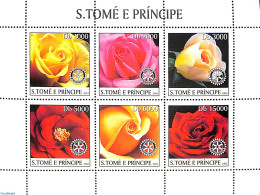 Sao Tome/Principe 2003 Roses, Rotary 6v M/s, Mint NH, Nature - Various - Flowers & Plants - Roses - Rotary - Rotary, Club Leones