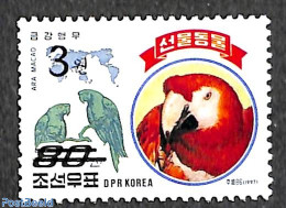 Korea, North 2006 3W On 80ch Black Overprint, Stamp Out Of Set, Mint NH, Nature - Various - Birds - Parrots - Maps - Aardrijkskunde