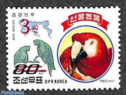 Korea, North 2006 3W On 80ch Red Overprint, Stamp Out Of Set, Mint NH, Nature - Various - Birds - Parrots - Maps - Geografía