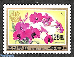 Korea, North 2006 128W On 40ch Overprint, Stamp Out Of Set, Mint NH, Nature - Flowers & Plants - Orchids - Korea, North