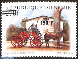 Benin 2000 Fire Carriage By Horses, Overprint, Mint NH, Nature - Transport - Horses - Fire Fighters & Prevention - Ongebruikt