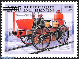 Benin 2000 Fire Engine, Train, Railways, Overprint, Mint NH, Transport - Fire Fighters & Prevention - Railways - Nuovi