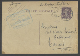 Entier Postal Semeuse 40 Centimes, Cachet D"entreprise Serlooten-Wallon à Bergues (59) - (GF4117) - Postales Tipos Y (antes De 1995)