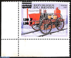 Benin 2000 Fire Engine, Dubble Overprint, Mint NH, Transport - Various - Fire Fighters & Prevention - Railways - Error.. - Unused Stamps