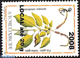 Sao Tome/Principe 2008 Heliotropium Indicum, Overprint, Mint NH, Nature - Flowers & Plants - São Tomé Und Príncipe