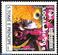 Sao Tome/Principe 2008 Parakeet, Pyrrhura Calliptera, Overprint, Mint NH, Nature - Birds - Flowers & Plants - Sao Tome And Principe