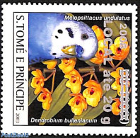 Sao Tome/Principe 2008 Melopsittacus Undulatus, Parakeet, Overprint, Mint NH, Nature - Birds - Flowers & Plants - Sao Tome Et Principe