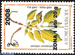 Sao Tome/Principe 2008 Heliotropium Indicum, Overprint, Mint NH, Nature - Flowers & Plants - São Tomé Und Príncipe